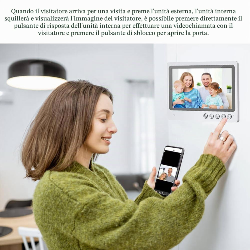 Videocitofono WiFi da 9pollici,Kit di Videocitofono a 4 fili 700TVL, Supporto per lo Sblocco Remoto di APP Intelligente, Visione Notturna,Registrazione,Istantanea,Rilevamento del Movimento