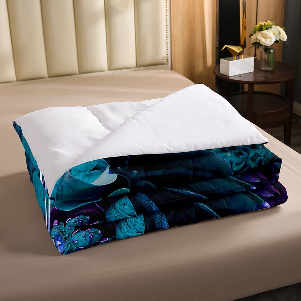 Flying Dragon - Juego de ropa de cama con diseño de dragón azul y rosa para niños y niñas, diseño floral botánico con relleno de edredón y edredón de plumón de animales salvajes, tamaño doble