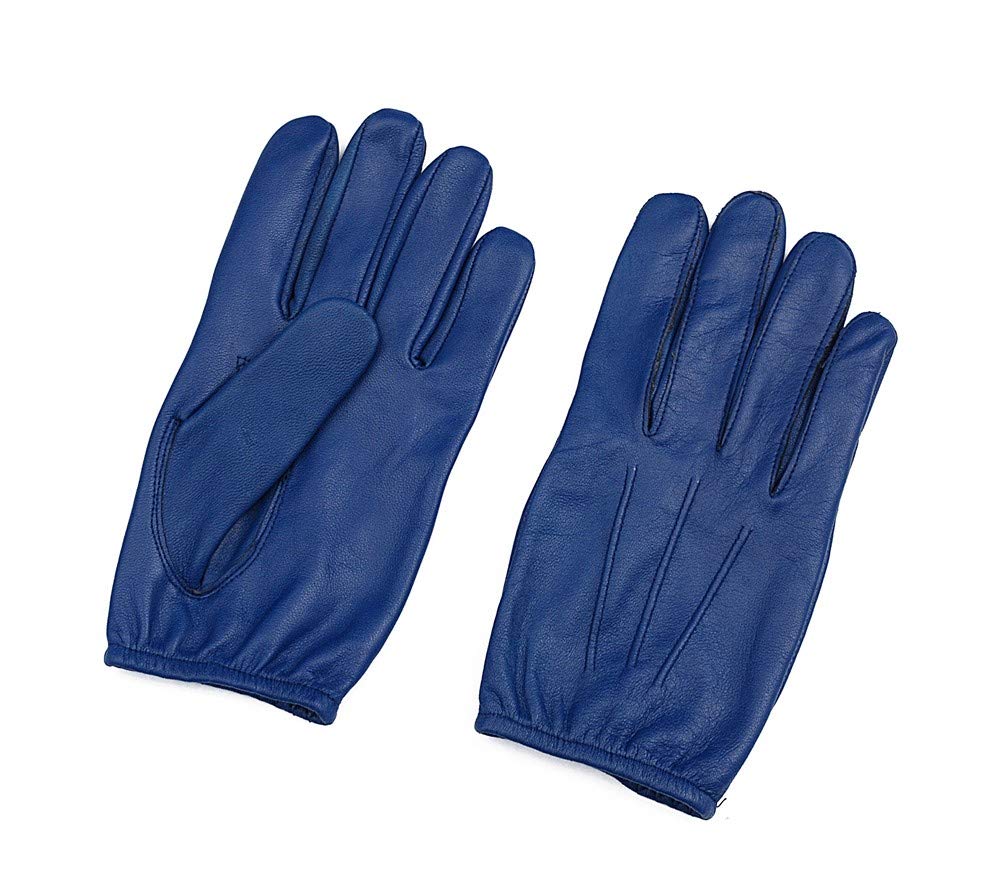 Tactical Police low cut Patrol duty search Leather Driving Gloves (Small, Blue)