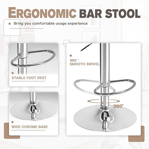 Miniatura 4 de Furmax Bar Stools with Armrest Modern PU Leather Swivel Adjustable Hydraulic Bar Stool X-Large Base and Seat Square Counter Height Stool Set of 2