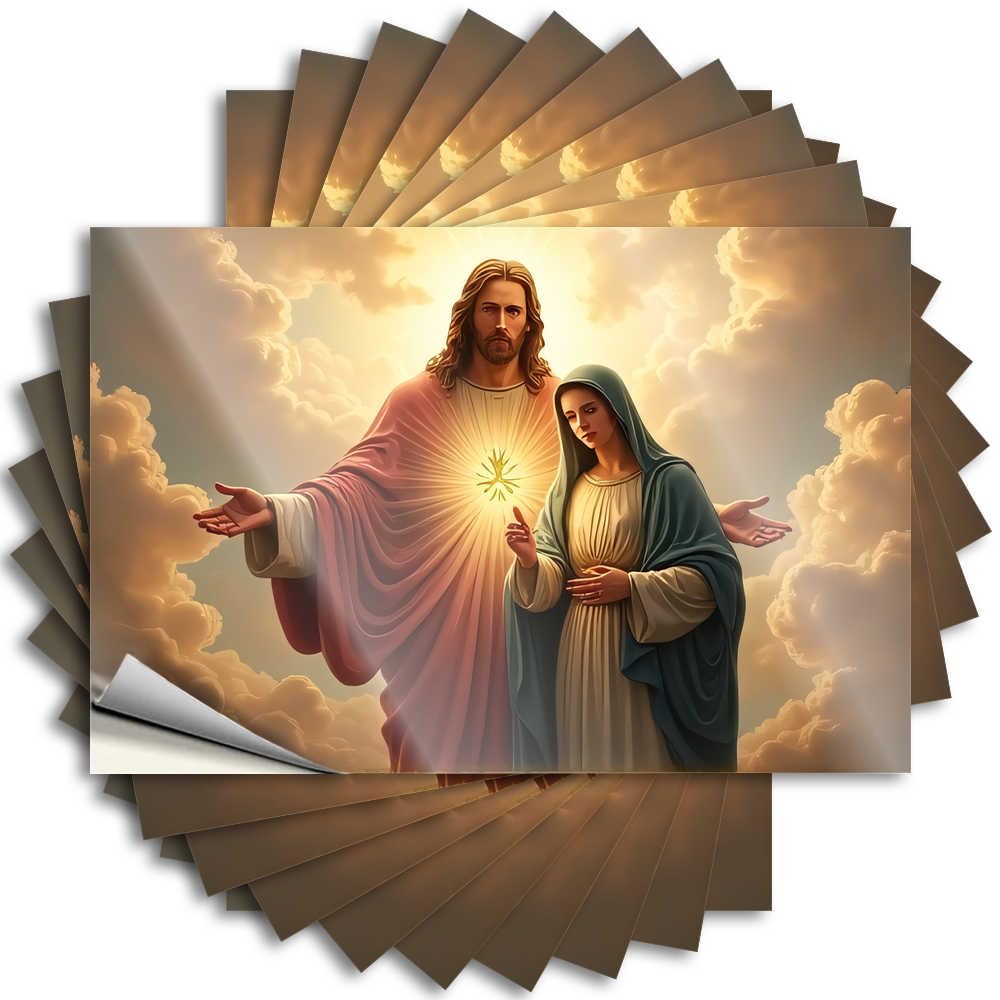 Teen, Sticker Narrow Hat Jesus and Mary in Heavenly Glory | Big Waterproof Vinyl Stickers(6X9CM)
