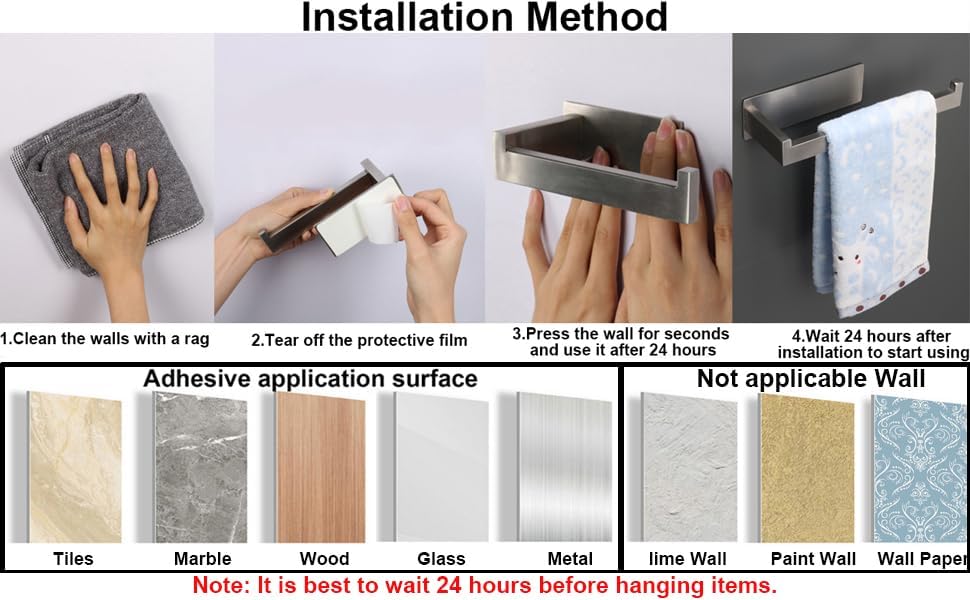 Hand Towel Holder, Strong Self Adhesive Hand Towel Ring, Thicken SUS304 Stainless Steel Hand Towel Bar/Rack, No Drilling Modern Hand Towel Hanger (Brushed Nickel, 9 in) - Image 8