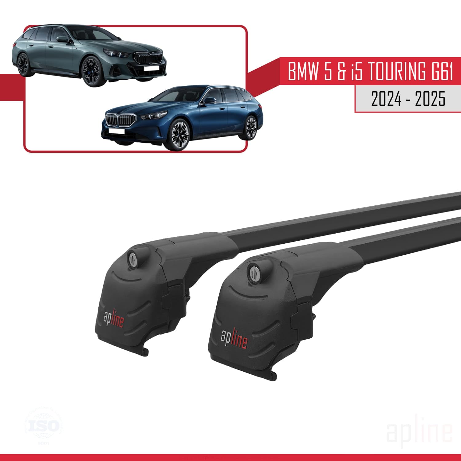 Compatible con BMW Serie 5 / i5 Touring (G61) 2024-2026 Modelo Ace-2 Barra de Techo Auto Portaequipajes Barras Transversales Negro Aluminio 2 Barras