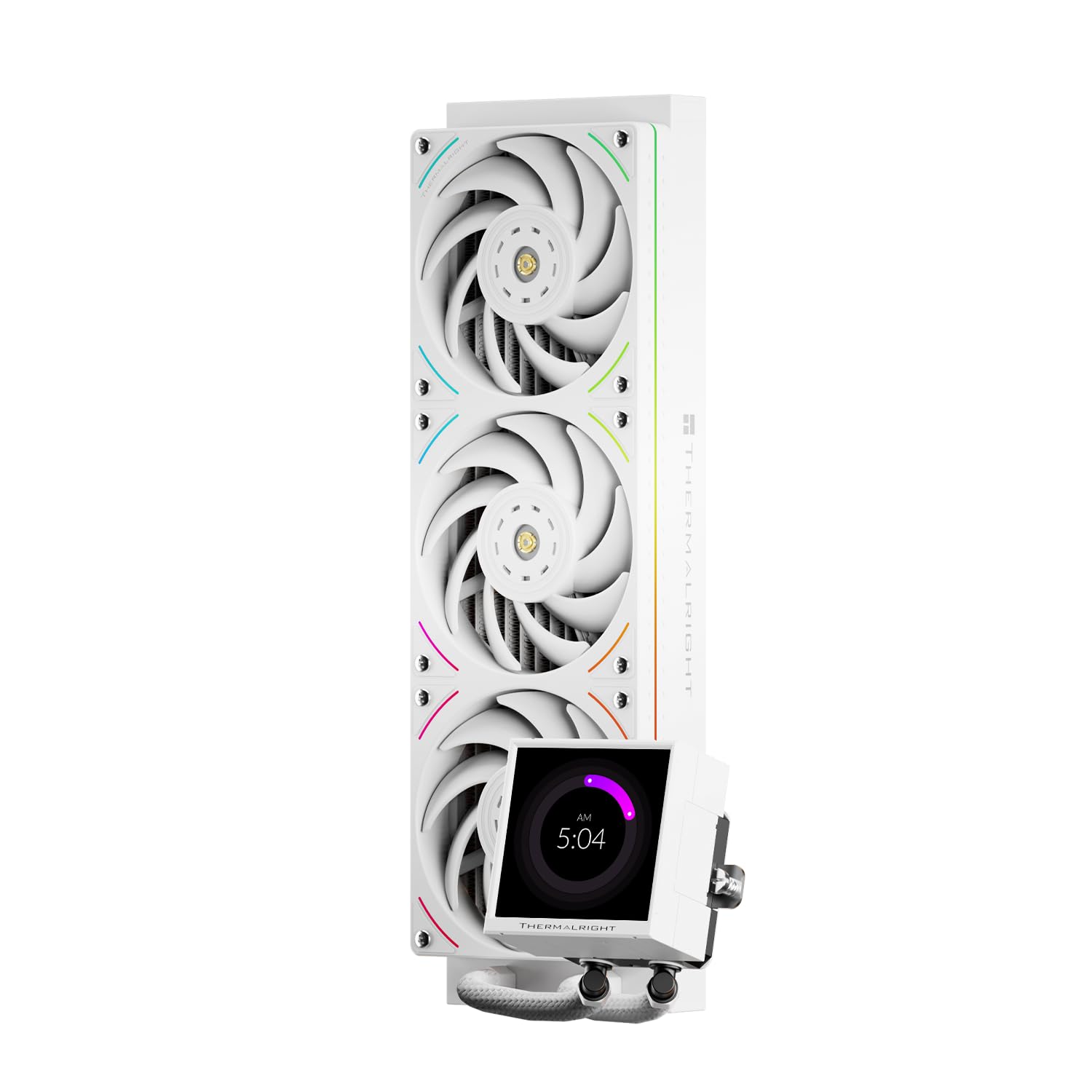 TR Peerless Vision 360 UB ARGB White CPU, 3 ventole in linea, schermo LCD IPS con risoluzione 480 x 480, per Intel LGA1851/1700, AM4/AM5, display da 3,95 pollici