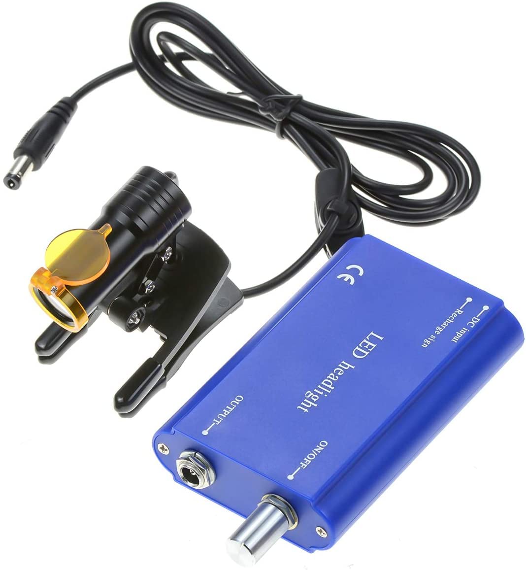 Mike Dental Lampe frontale LED portable 5 W avec filtre pour loupes jumelles + batterie en plastique à clipser Bleu