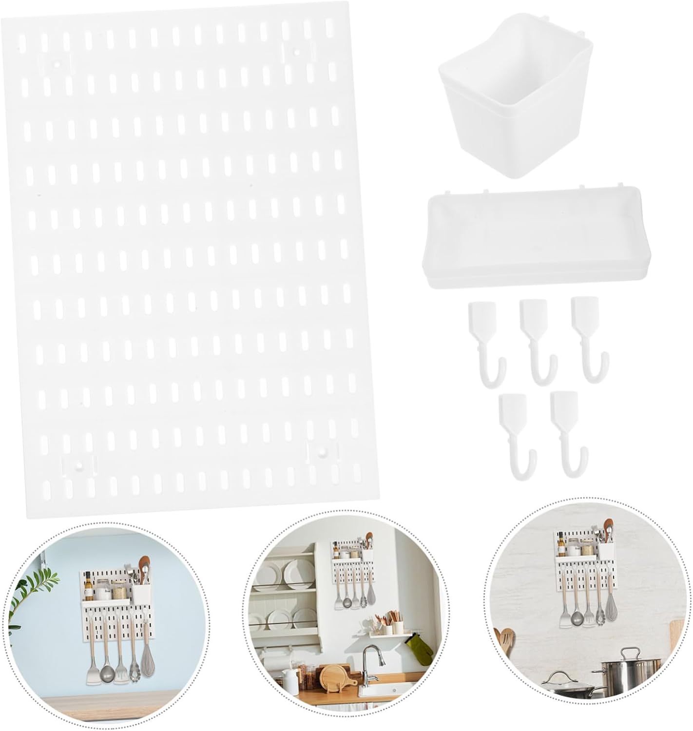 Alipis 1set No-drill Wall-mounted Pegboard Organizer for Kitchen Utensils Multi-functional Storage Rack Hooks and Shelves Modern Design for Home Decor for Kitchen and Bathroom