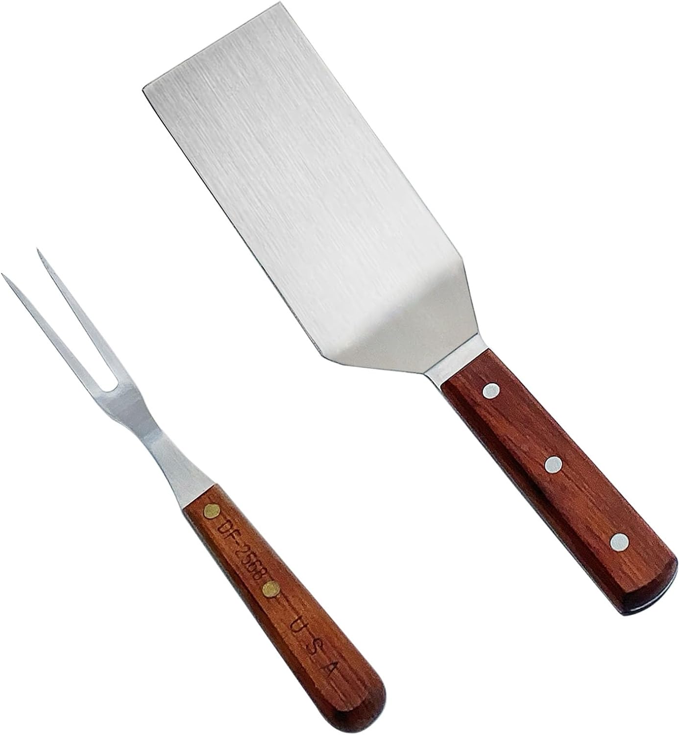 SUNRISE Stainless Steel Turner Spatula & Meat Fork with Wood Handle (10.5 Fork + 6 x 3 Spatula)