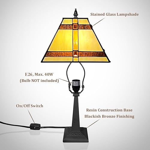 Miniatura 5 de Tiffany - Lámpara de mesa pequeña hecha a mano con vitrales, lámpara de escritorio antigua estilo misión ámbar para dormitorio, sala de estar,