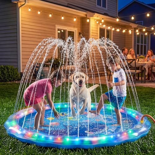 LED Splash Pad, 60" Yard Sprinkler for Kids, Toddlers & Dogs, Non-Slip