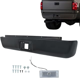 Silscvtt Rear Bumper Roll Pan Black Steel with License Light Replacement for Silverado 1500 2007-2013 Fleetside