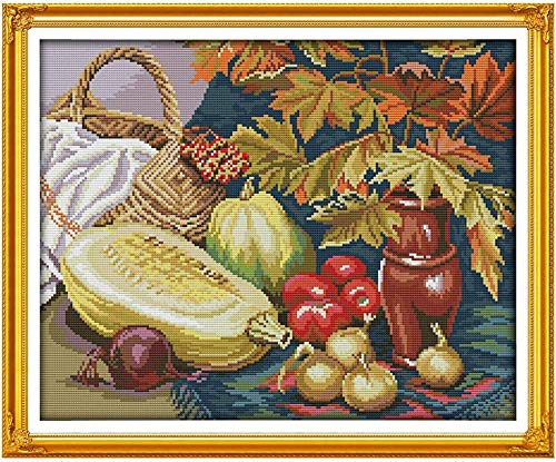 Kreuzstich Stickerei DIY Handarbeit Stickpackung Set Obst- und Gemüsefeste，DIY Stickvorlage vorgedruckt Sticken Stickset Handwerk Geschenk （11CT 16x20 inch）