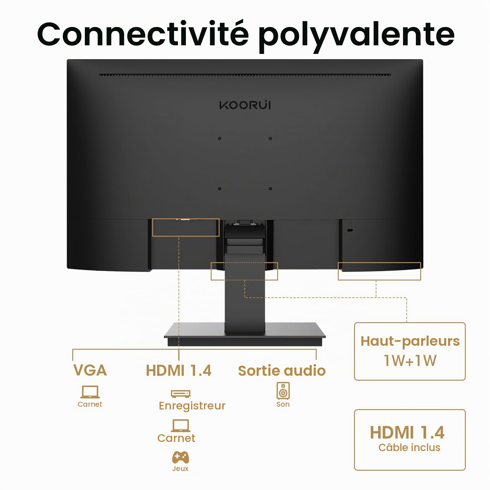 KOORUI Gaming Ecran PC 24 Pouces, Haut-parleurs Intégrés, FHD 1920 * 1080p, 100Hz, Compatible VESA 75 x 75 mm, Eye Care, Adaptive Sync, Frameless