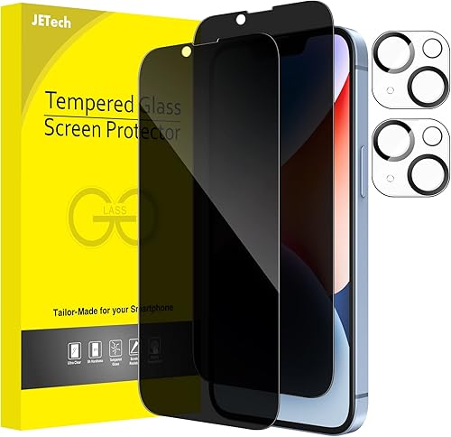 JETech Protector de pantalla de cobertura completa de privacidad para iPhone 14 de 6.1 pulgadas con protector de lente de cámara, película de vidrio