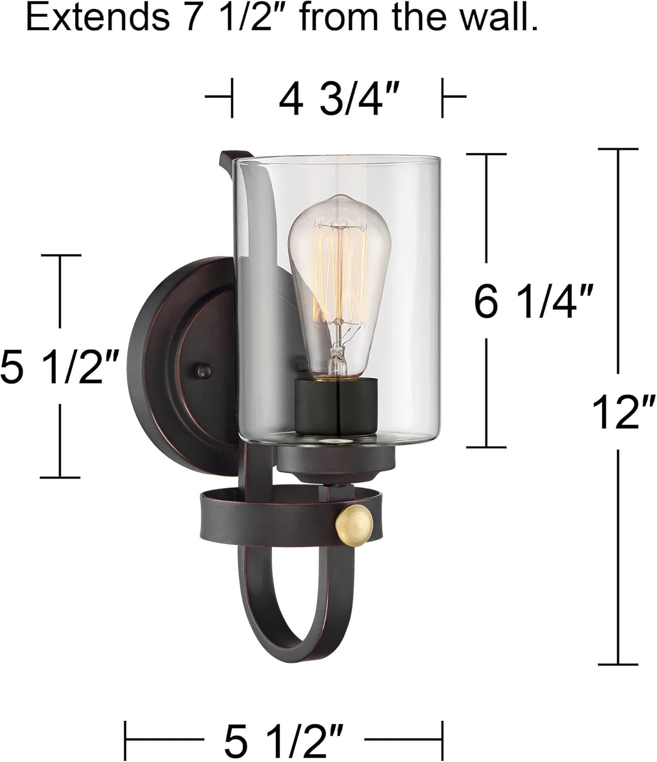 Franklin Iron Works Eagleton Farmhouse Rustic Wall Light Sconces Set of 2 Oil Rubbed Bronze and Gold Hardwire 5 1/2" LED Fixture Clear Glass Shades for Bedroom Bathroom Vanity Reading Living Room