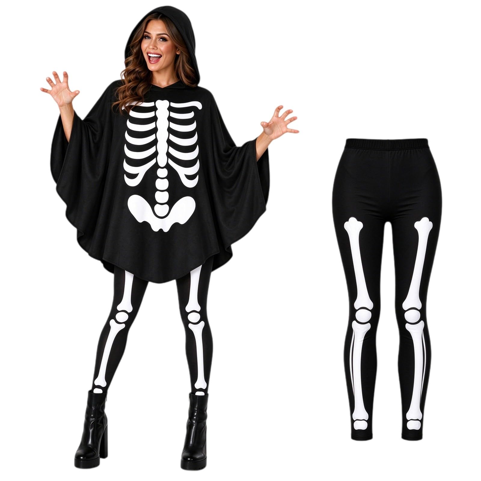 Halloween Ghost Costume for Women White Ghost Poncho with Leggings