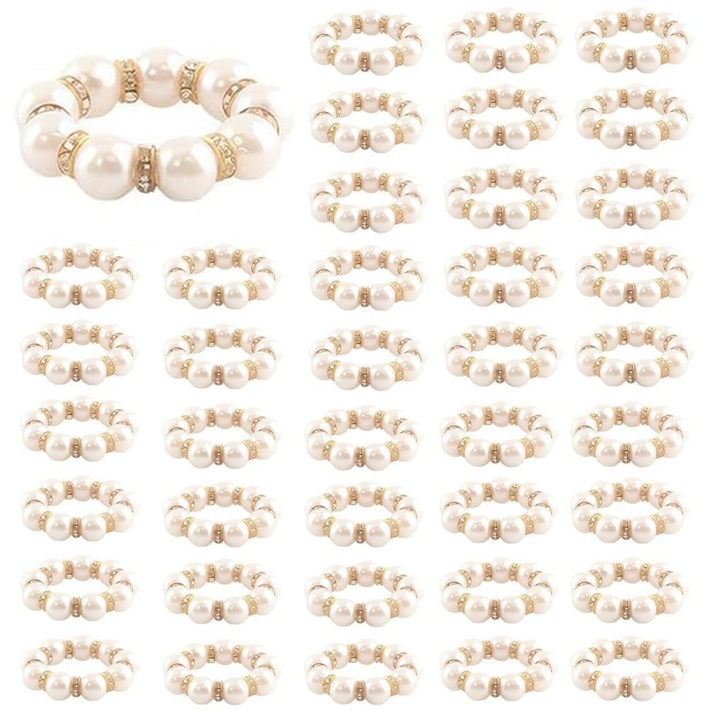 CTRLZS 100Pcs Pearl Napkin Rings Imitation Pearl Beaded Rhinestone Napkin Ring Holder Napkin Rings Napkin Rings