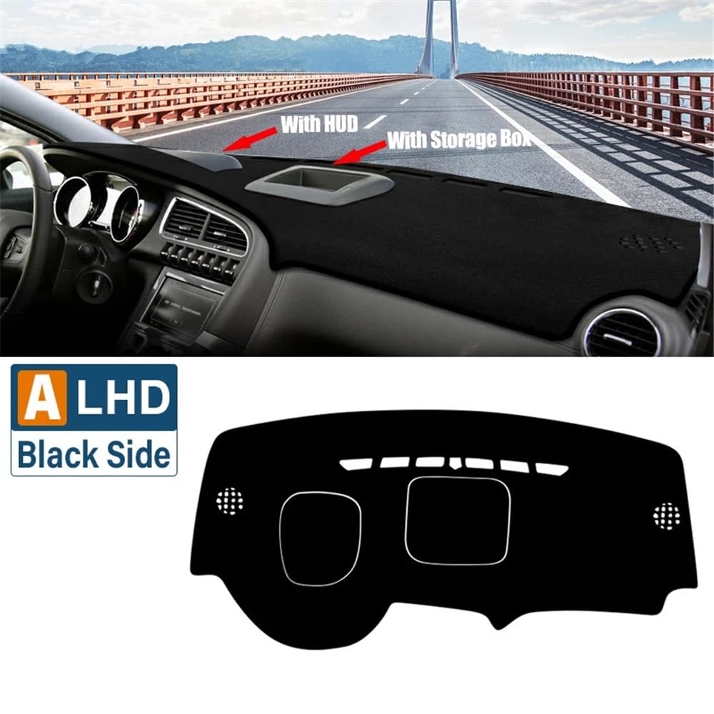 Tapis Couverture Tableau Bord Compatible avec Peugeot 3008 GT 2008-2012 2013 2014 2015 Protection Tableau De Bord Voiture Tapis Anti-lumière Pare-Soleil Antidérapant(Storage HUD Black)
