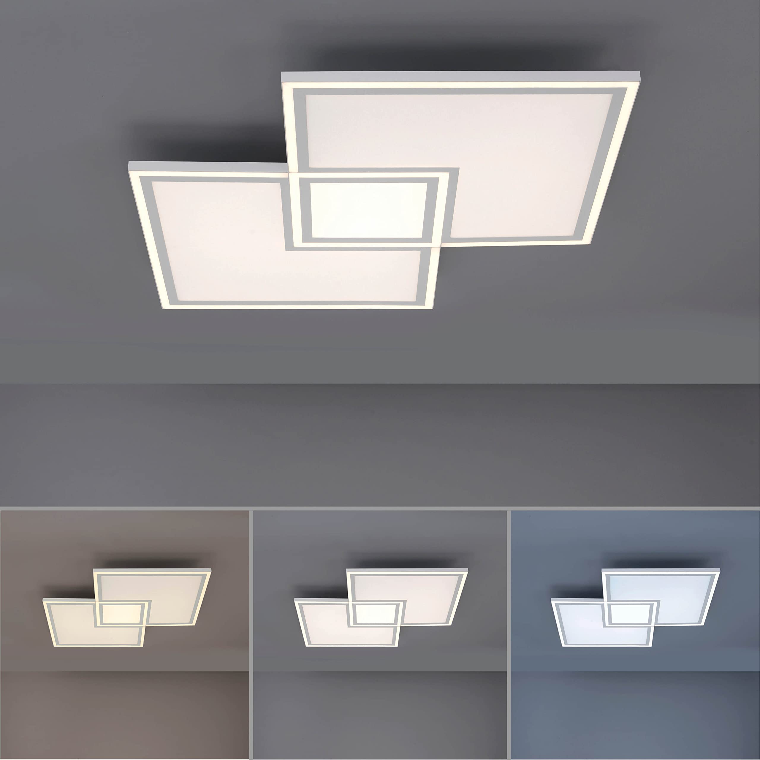 LeuchtenDirekt LED Deckenleuchte EDGING, weiss, 1xLED-Board/51W/2700-5000K, Innenleuchte, IP20, dimmbar, Funk-FB, CCT, Serienschalter, Memory, 67,7 x 67,7 cm, 14855-16