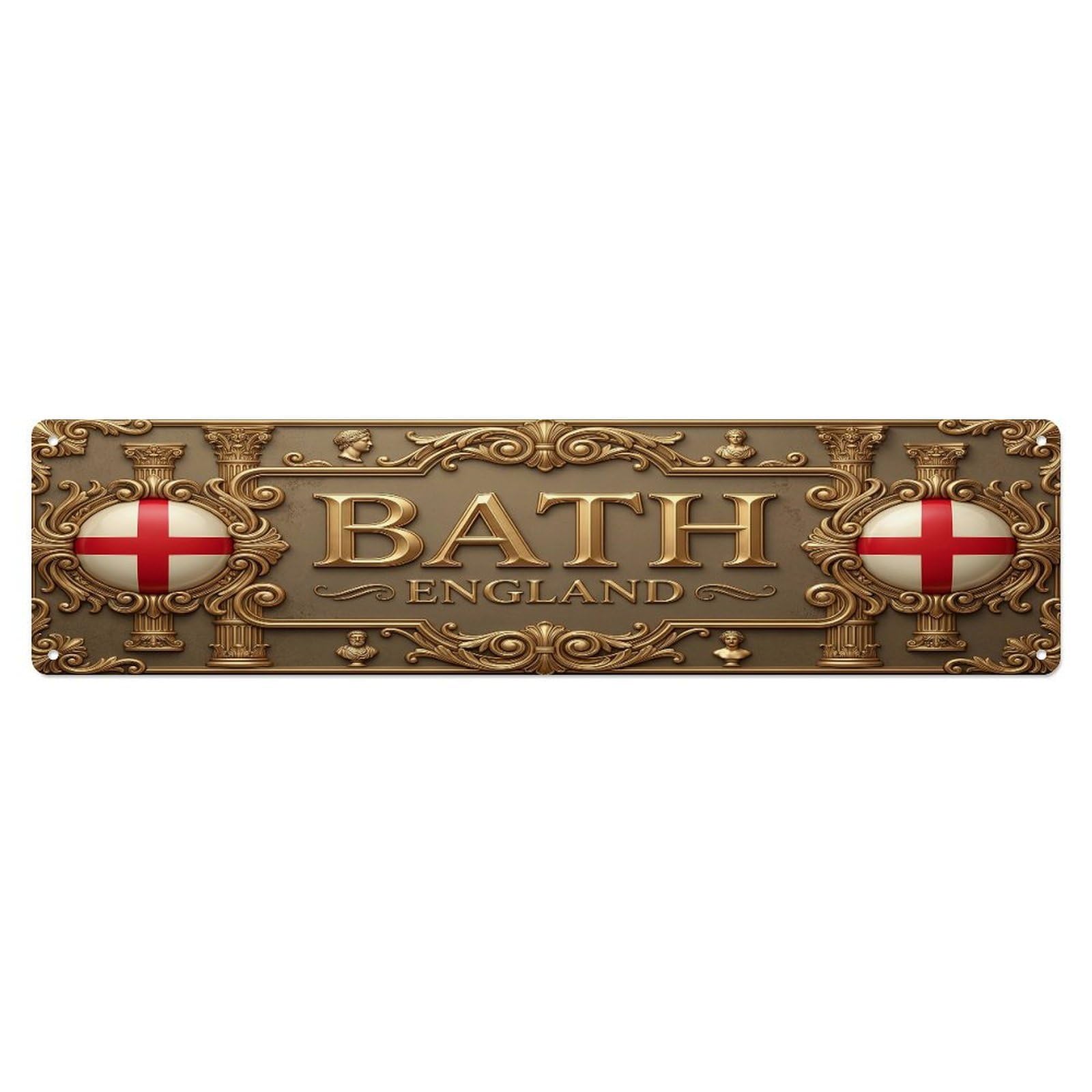 Olhnbad 4X16inch(10X40cm) Vintage Bath England Flag Pattern Metal Tin Sign