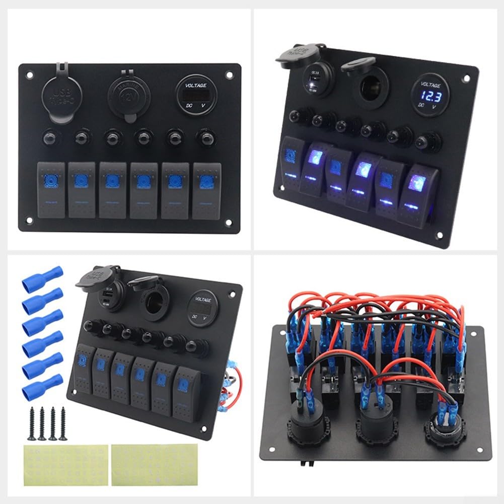 Panel de interruptor de 6 vías 12-24 V con voltímetro LED