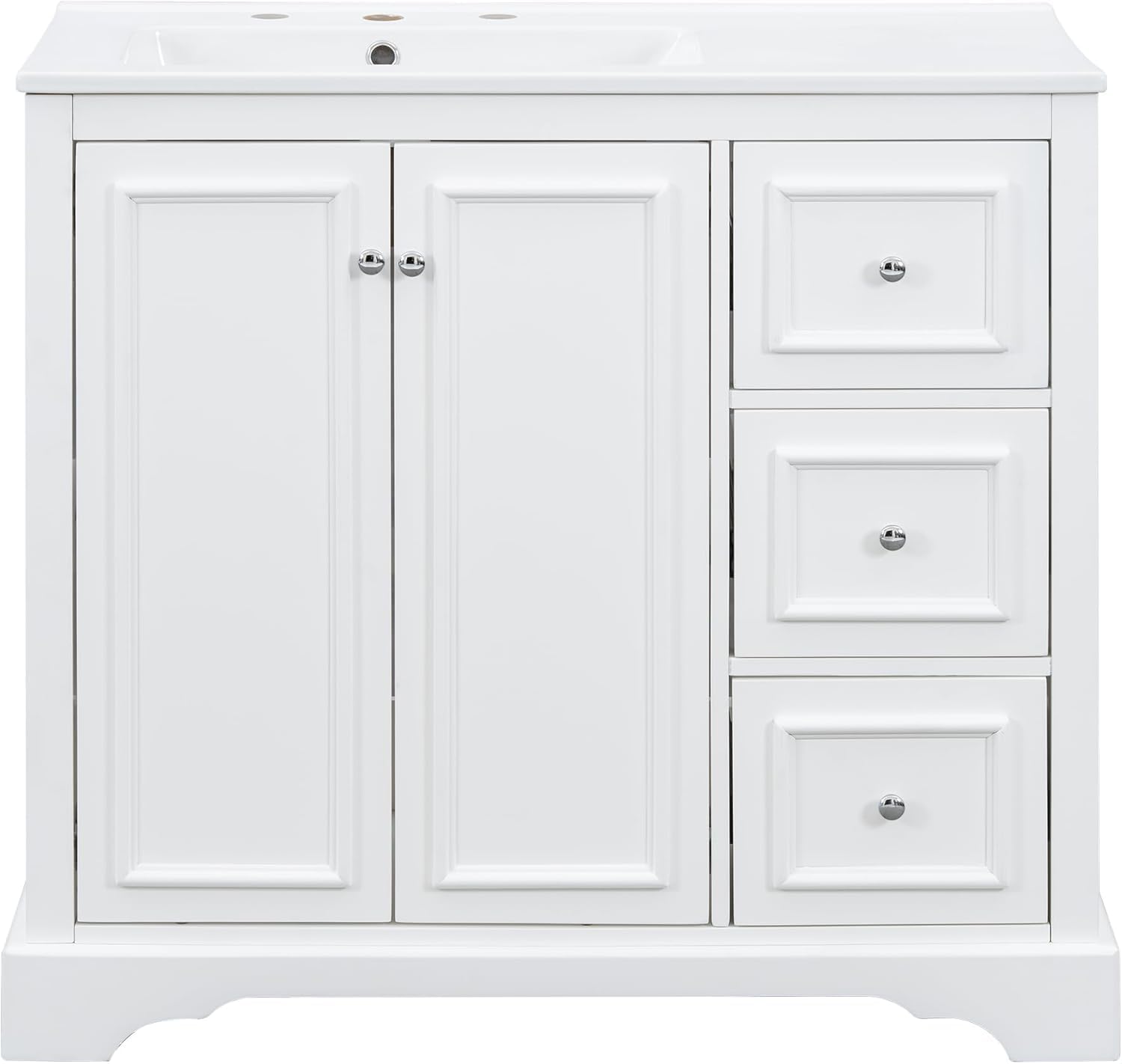 Linique 36" Modern Bathroom Vanity with Sink Combo Set, Bathroom Storage Cabinet with 3 Drawers and 2 Soft Closing Door, White