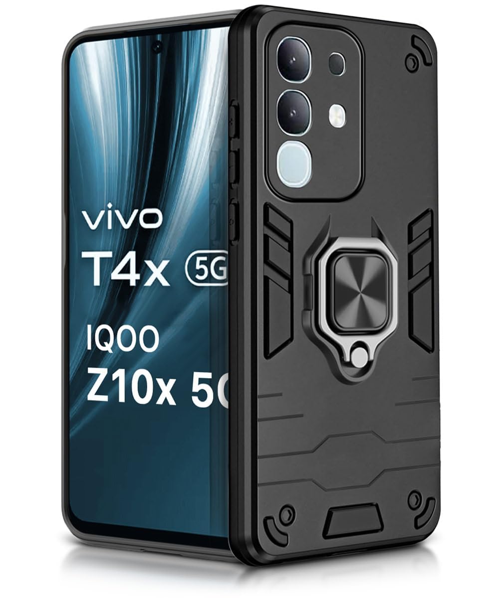 AIBEX Armor Back Cover Compatible for Vivo Y31 Pro 5G / Vivo T4X 5G / IQOO Z10X 5G| Rugged Shockproof Case with Ring Holder & Kickstand | Military-Grade Protection | Magnetic Car Mount Compatible