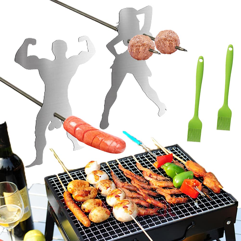 2021 New Roasters Campfire Skewer Stick Stainless Steel Camp Fire Roasting Stick, Skewer Stick, BBQ Forks for Bonfire & Grill Funny Metal Craft (Man + Woman)