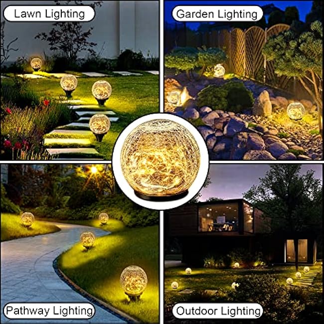 Hbaushun Garden Solar Lights 2 Pack,Outdoor Waterproof 30 LED Cracked Glass Ball Globe Solar Power Ground Lights for Pathway Path Yard Patio Lawn, Outdoor Christmas Decoration Landscape 4.7''