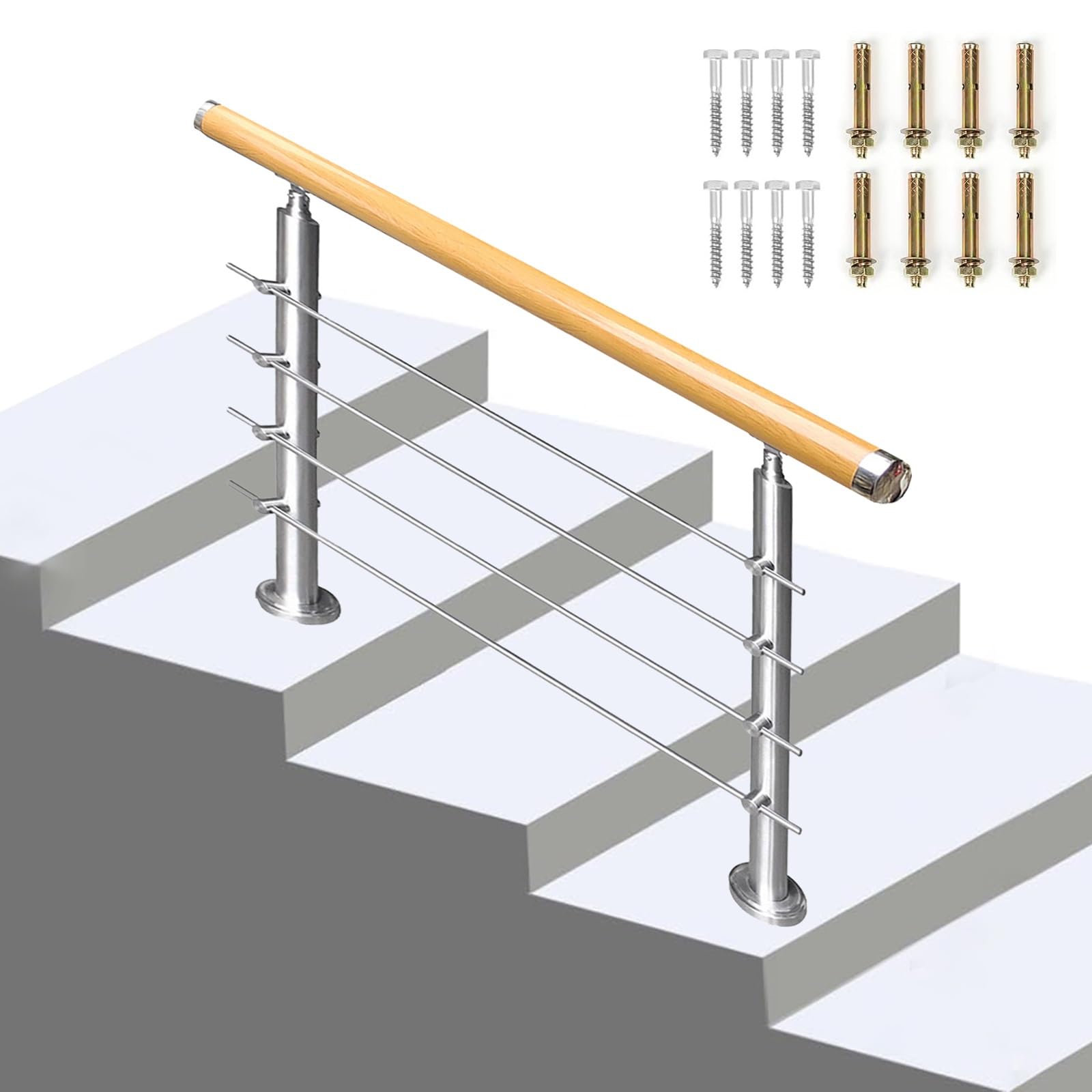 Corrimano Per Scale Esterne - Ringhiera D'Ingresso Per 1-2 Gradini - Supporto Fino A 180kg - Nero - Foto 12