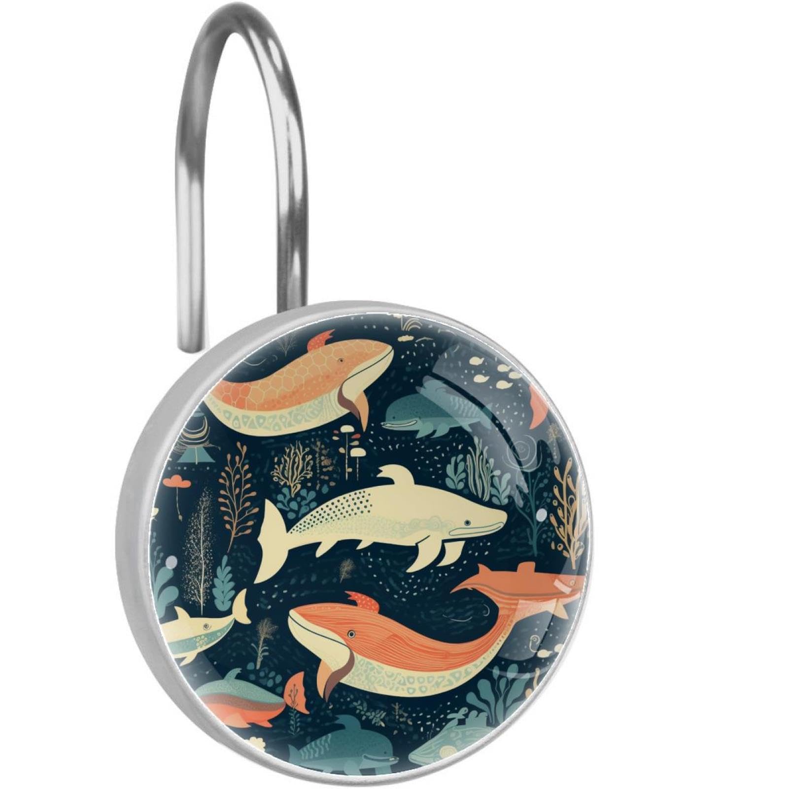 Anneaux de rideau de douche robustes en cristal avec motifs mer colorés