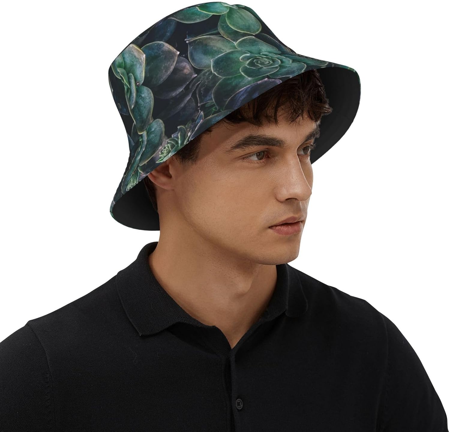 Bucket Hat Green Succulent Print Summer Sun Hat Trendy Beach Funny Fisherman Hat for Men Women Unisex