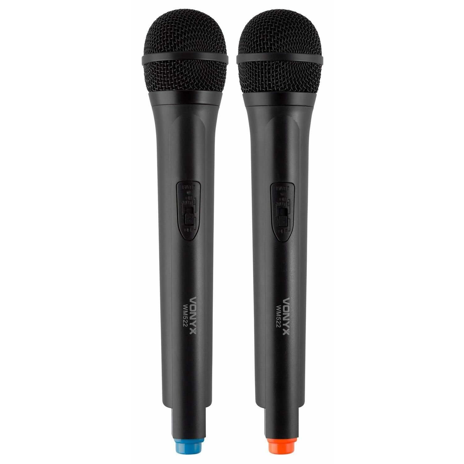 Vonyx WM522 Set de 2 Micrófonos Inalámbricos de Mano Duales con Receptor VHF, Conector de Altavoz, Recargable por USB, Silencio Automático, Microfono Conferencia Inalambrico, Micros para Cantar