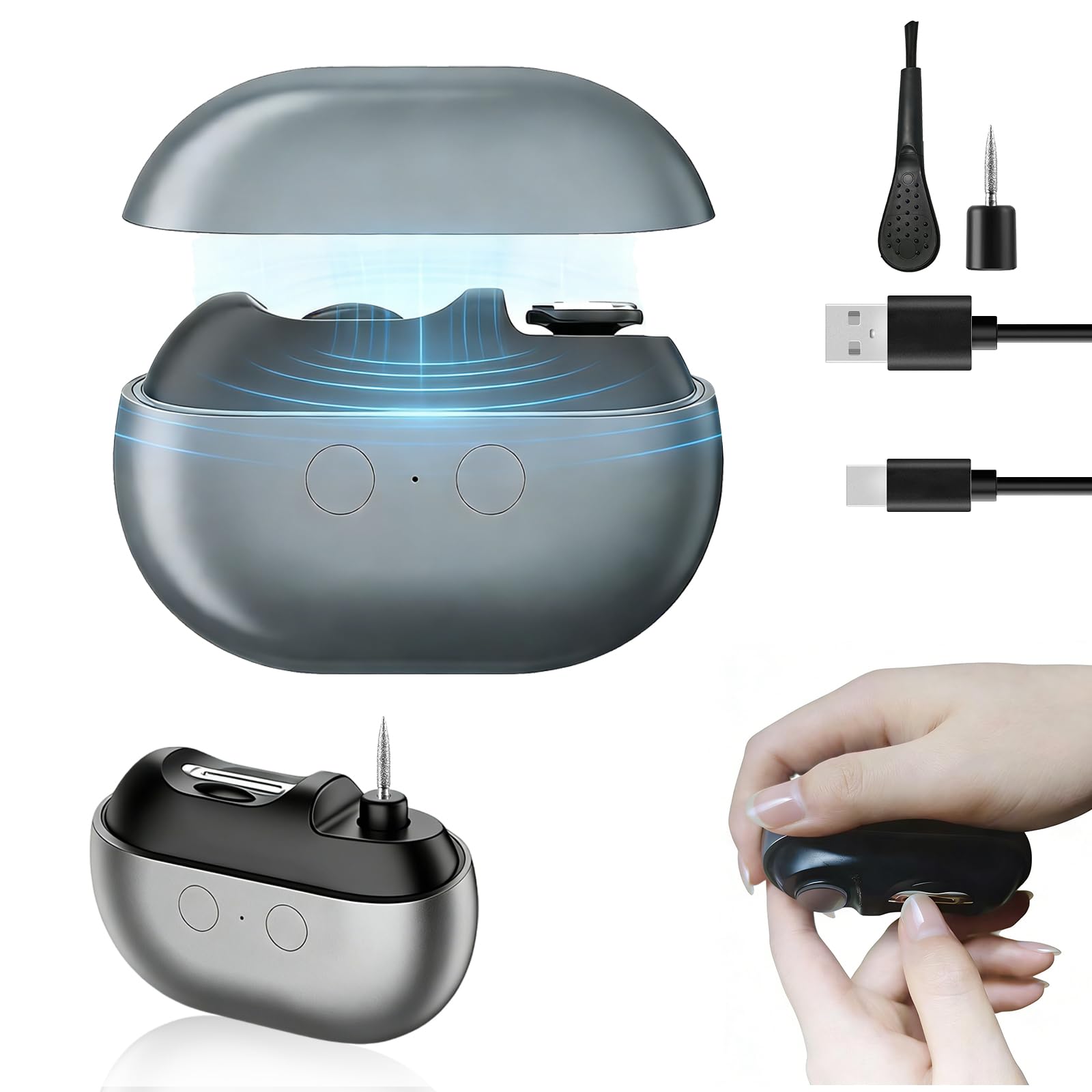 Tagliaunghie Elettrico Intelligente 3 in 1 con Luce LED, Tagliaunghie Automatico e Lucidatore, Ricaricabile USB-C, Sicuro Senza Dolore per Anziani, Bambini e Adulti, Include Scatola di