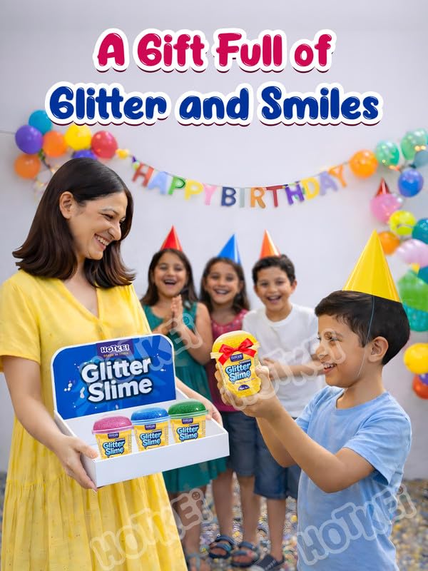 Image of HOTKEI Green Glitter Slime for Kids 3 to 10 Years Super Stretchy, Soft & Smooth Premium Shiny Slime Non-Toxic Sparkle Fun Slimy Toy Birthday & Return Gift for Kids Boys and Girls