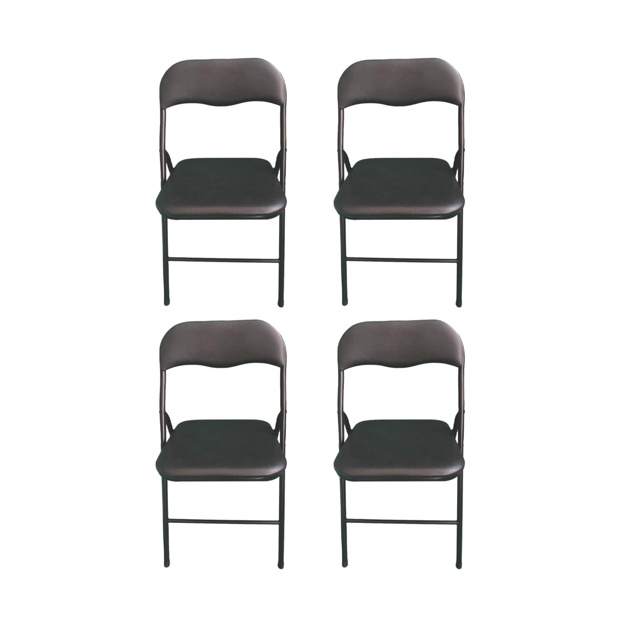 Pack 4 Sillas Plegables Negras Premium con Estructura Metálica y Asiento Acolchado en Polipiel PU. Respaldo Ergonómico de para Eventos, Oficina y Hogar. Diseño Moderno y Resistente (80x44x43,5 cm)
