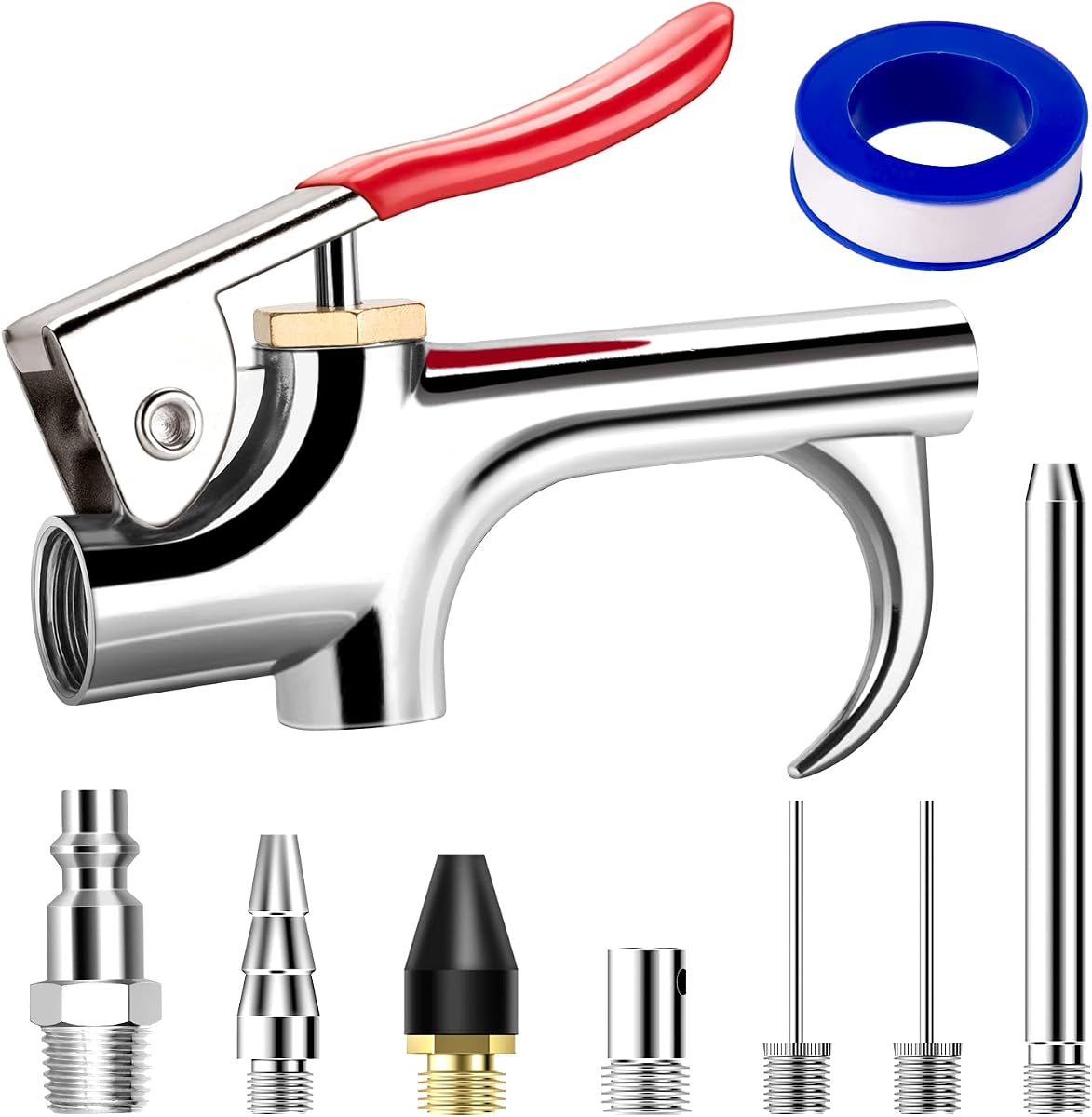 9 Pcs 2-Way Connection Air Nozzle Blow Gun Set, 1/4-Inch NPT Quick Fitting | Air Nozzle Kit with 1/4" Standard Quick Fitting and 4 Air Nozzles, Air Compressor Accessories for Air Inflation and Dedusting