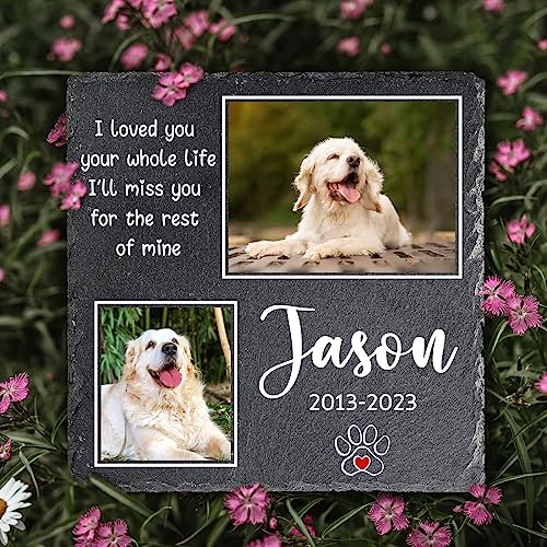 Husguciy Custom Pet Memorial Stones, Personalized Cat Or Dog Grave Marker Memorial Stone, Customized Waterproof And Weatherproof Pet Memorial Stones thumb #2