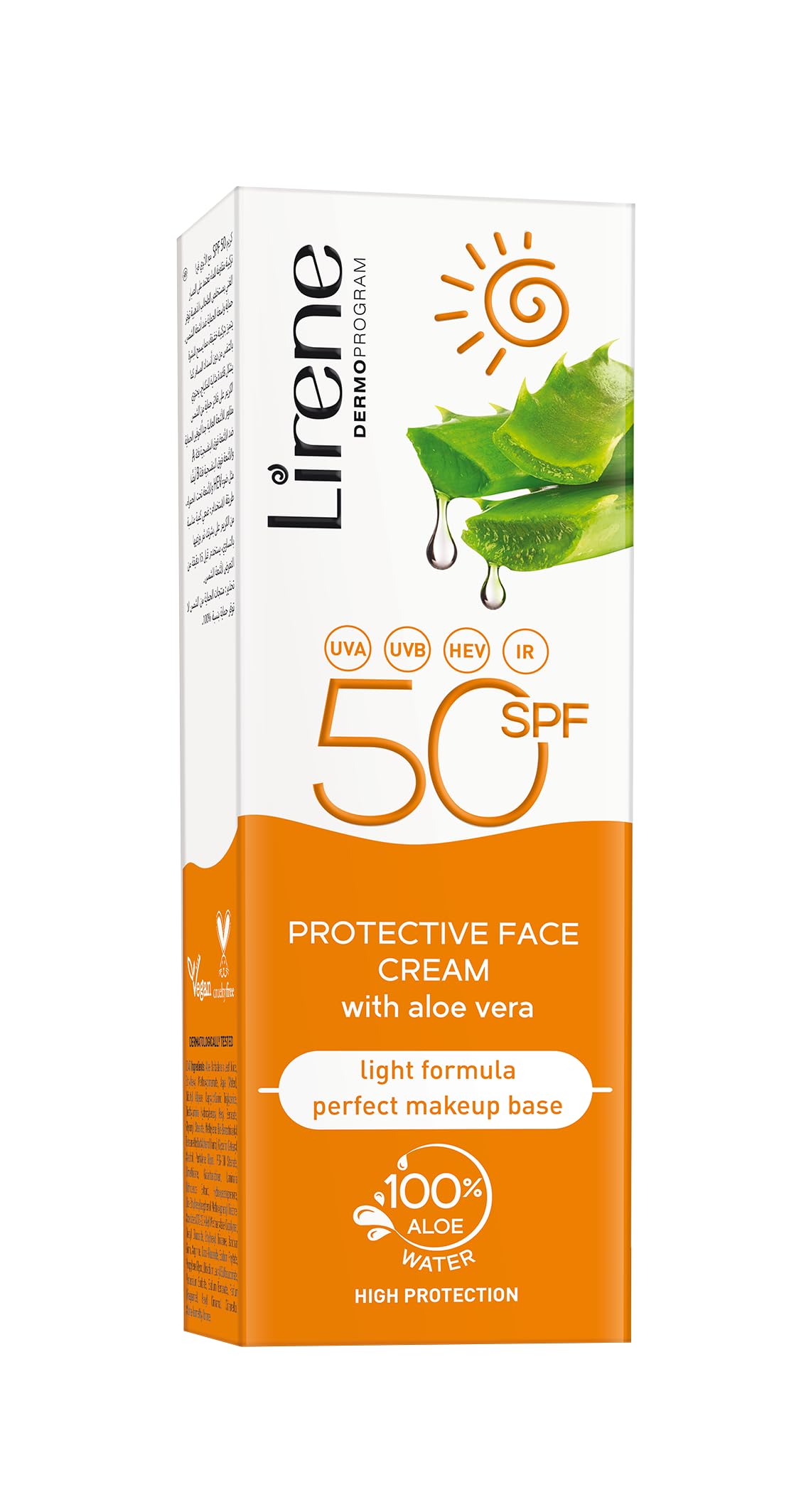 Lirene - SPF 50 Face Cream - Face Sun Cream Factor 50 - Sunscreen with Aloe Vera & Golden Algae Extract - Waterproof Formula - Protection Against UVA & UVB Radiation, HEV light and IR - 50 ml