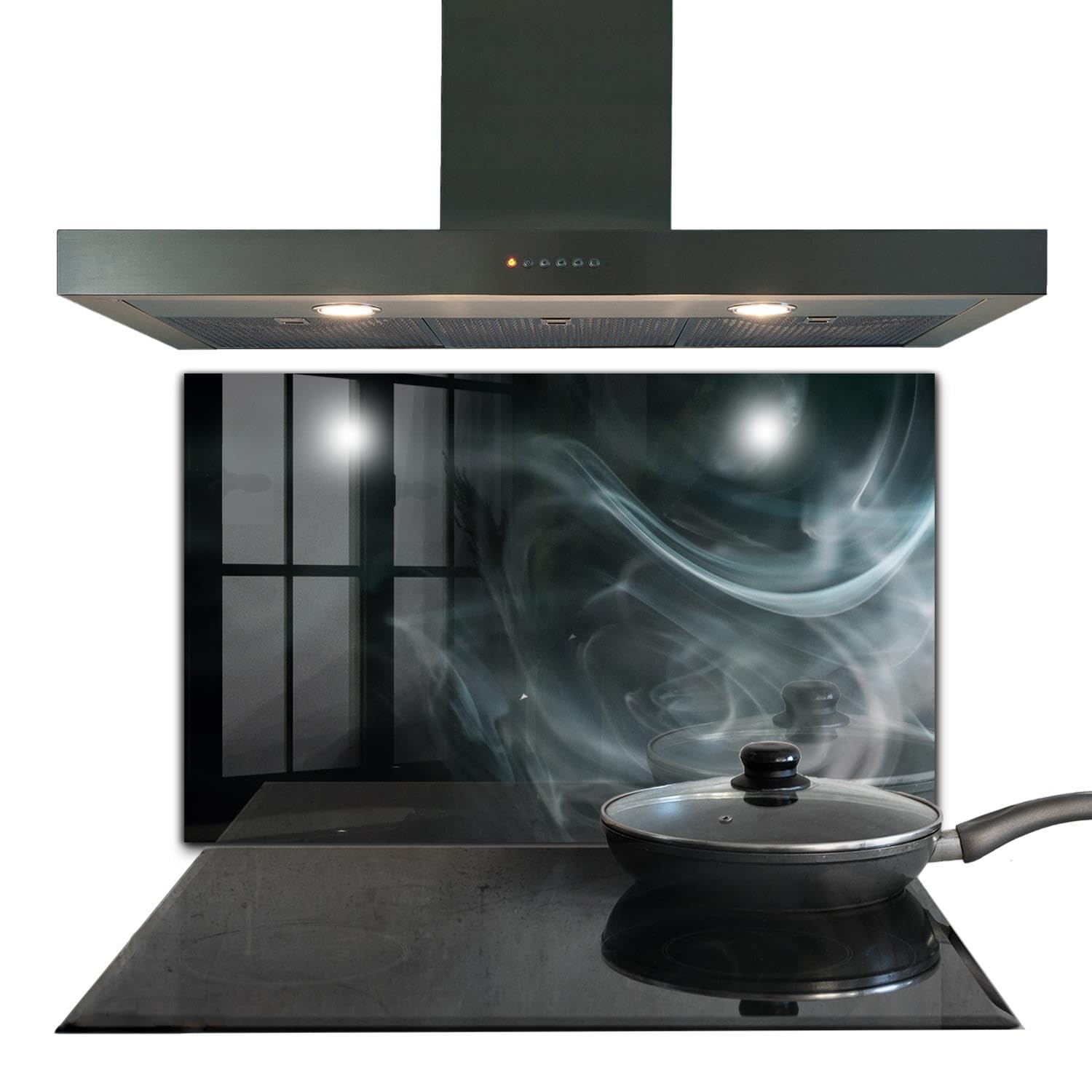 Panneau de cuisine Wallfluent en verre trempé 100x70 cm avec motif fumée