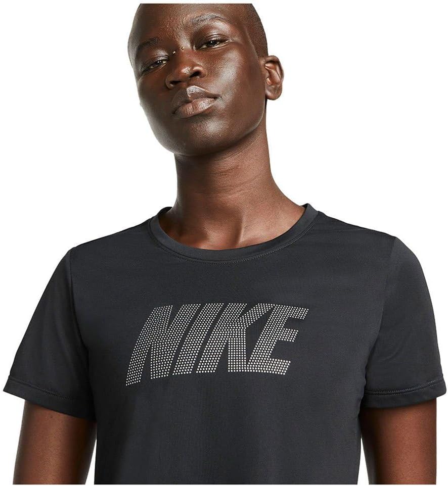 Nike Standard Fit Short-Sleeve Graphic Cropped Top Womens Size-Large Black