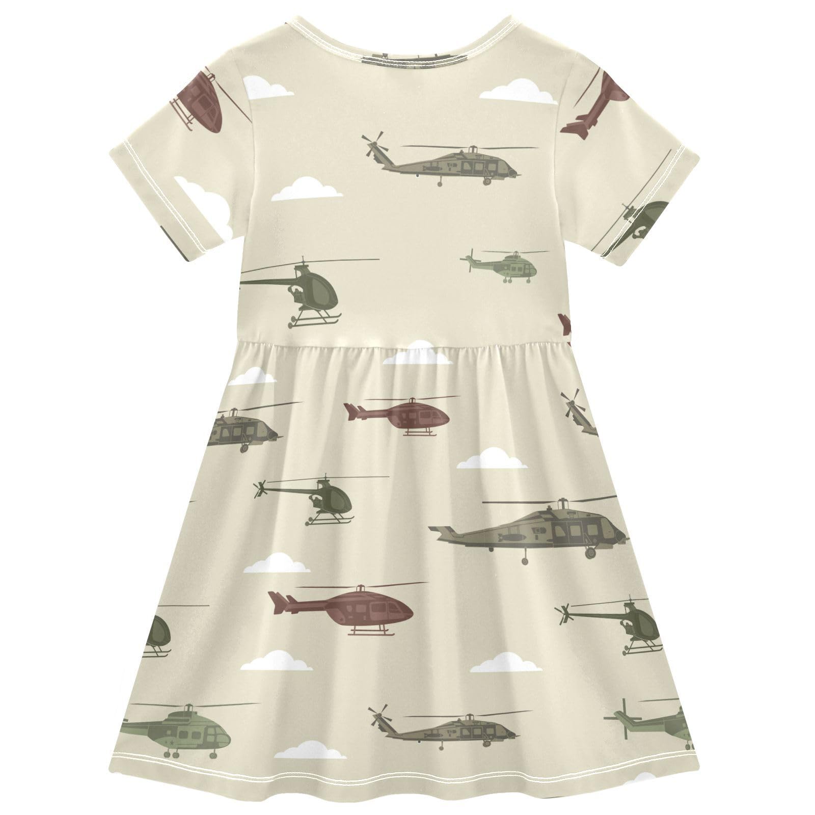 Aflyko Short Sleeve Dress for Girl Grey Cloud Helicopter Casual Dress Loose Fit Delicate Summer Infant Tank Playwear Breathable Dance Dress Cute Kiddo Outfit 5-6T
