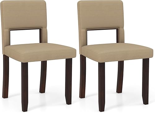 Giantex Juego de 2 sillas de comedor de madera, sillas de cocina tapizadas de tela de lino con marco de madera de goma, asiento y respaldo