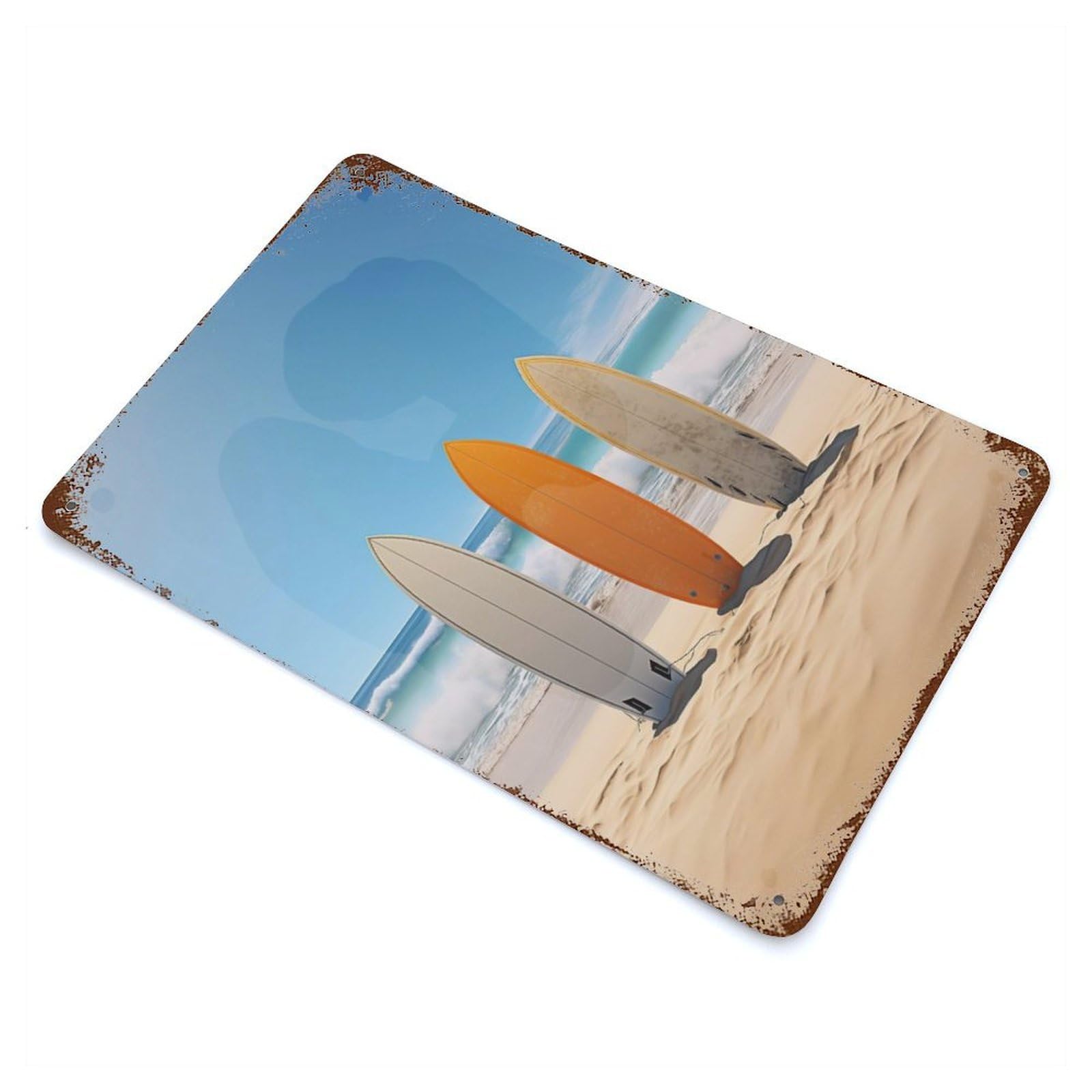 Surfboard Paradise 11.8"x7.9" Aged Metal Wall Plaque, Novelty Wall Decor for Garage, Bar And Workshop Decor