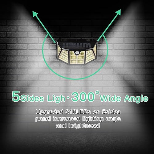 Miniatura 2 de Paquete de 2 luces solares para exteriores, 310 luces LED con sensor, impermeabilidad IP67, 3 modos de luz, luces de pared mejoradas con sensor de