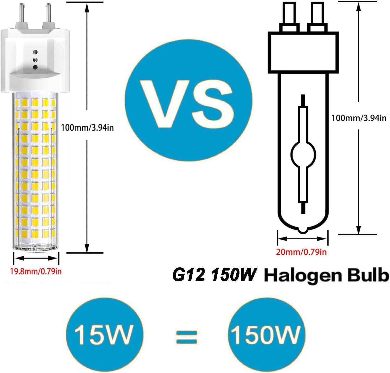 Sxminer G12 LED Bulbs, 15W Corn Light Bulb (150W Halogen Equivalent), AC100-277V 6000K Daylight White, Ceramic G12 2-Pin Base 150 LEDs, for Street Warehouse Factory Garage Lighting (4-Pack)
