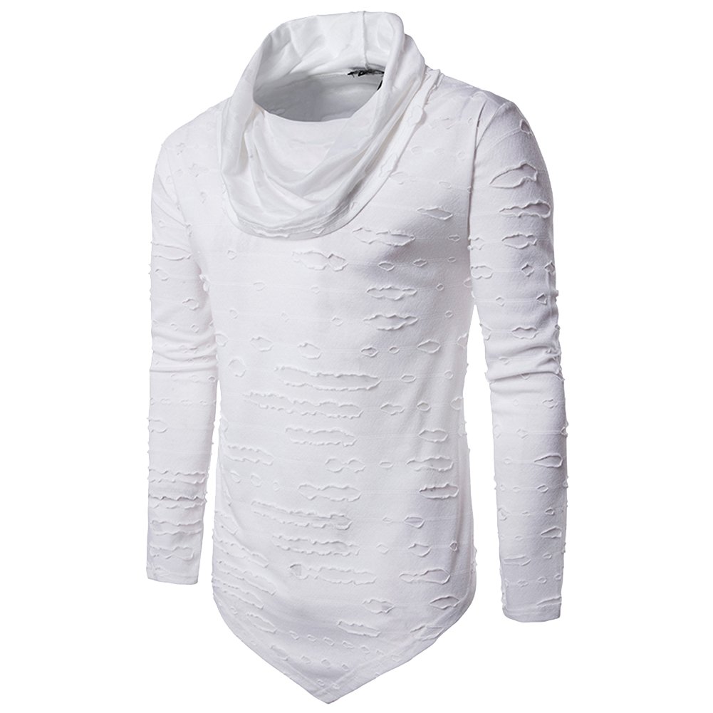 COTTORY Men's Pure Colour Hipster Hiphop Thumb Hole Design Hem Heaps Collar Long Sleeve T-Shirt