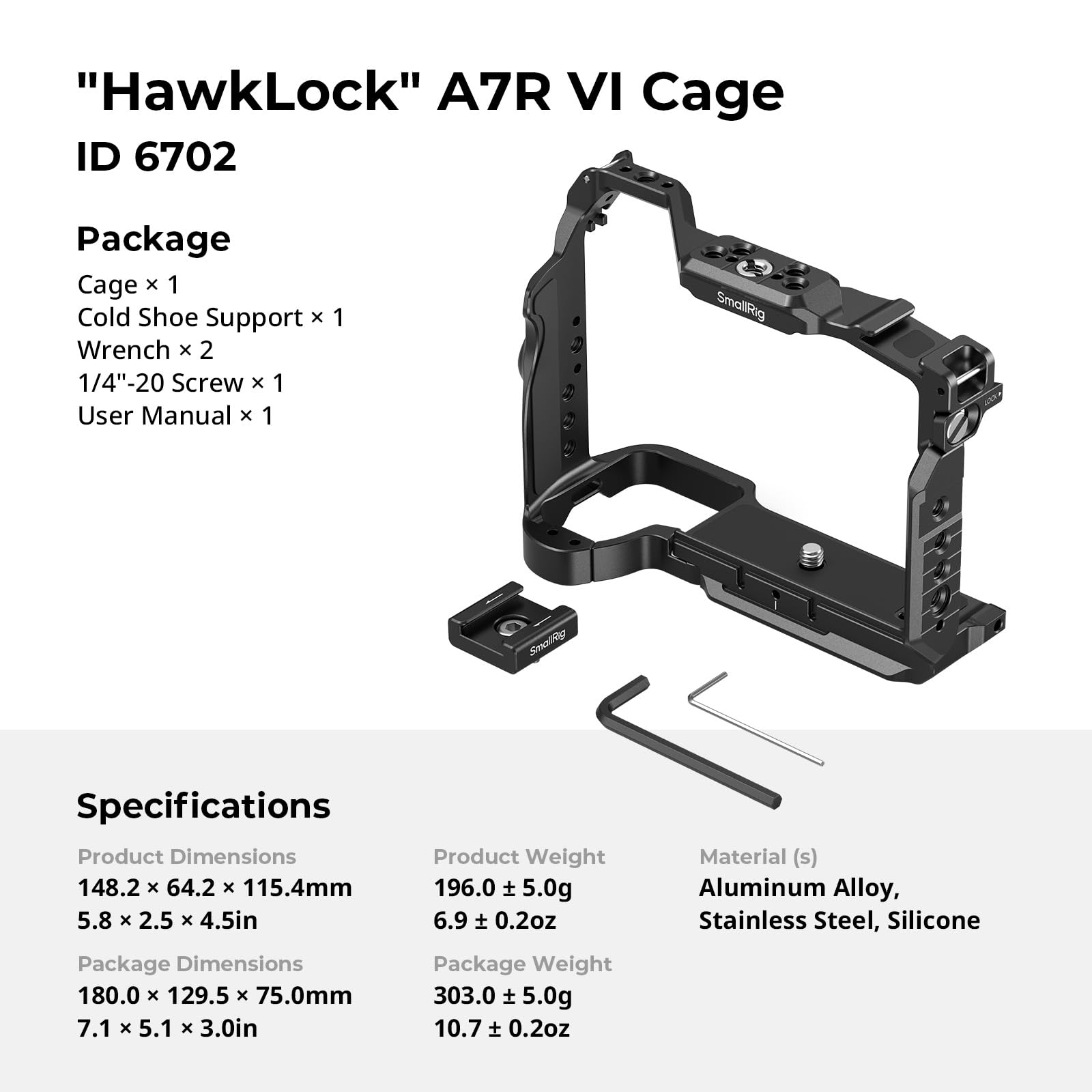 SmallRig Klatka "HawkLock" A7R VI tylko do Sony Alpha 7R VI, blokada 4-punktowa, wbudowana płyta do Arca - 6702
