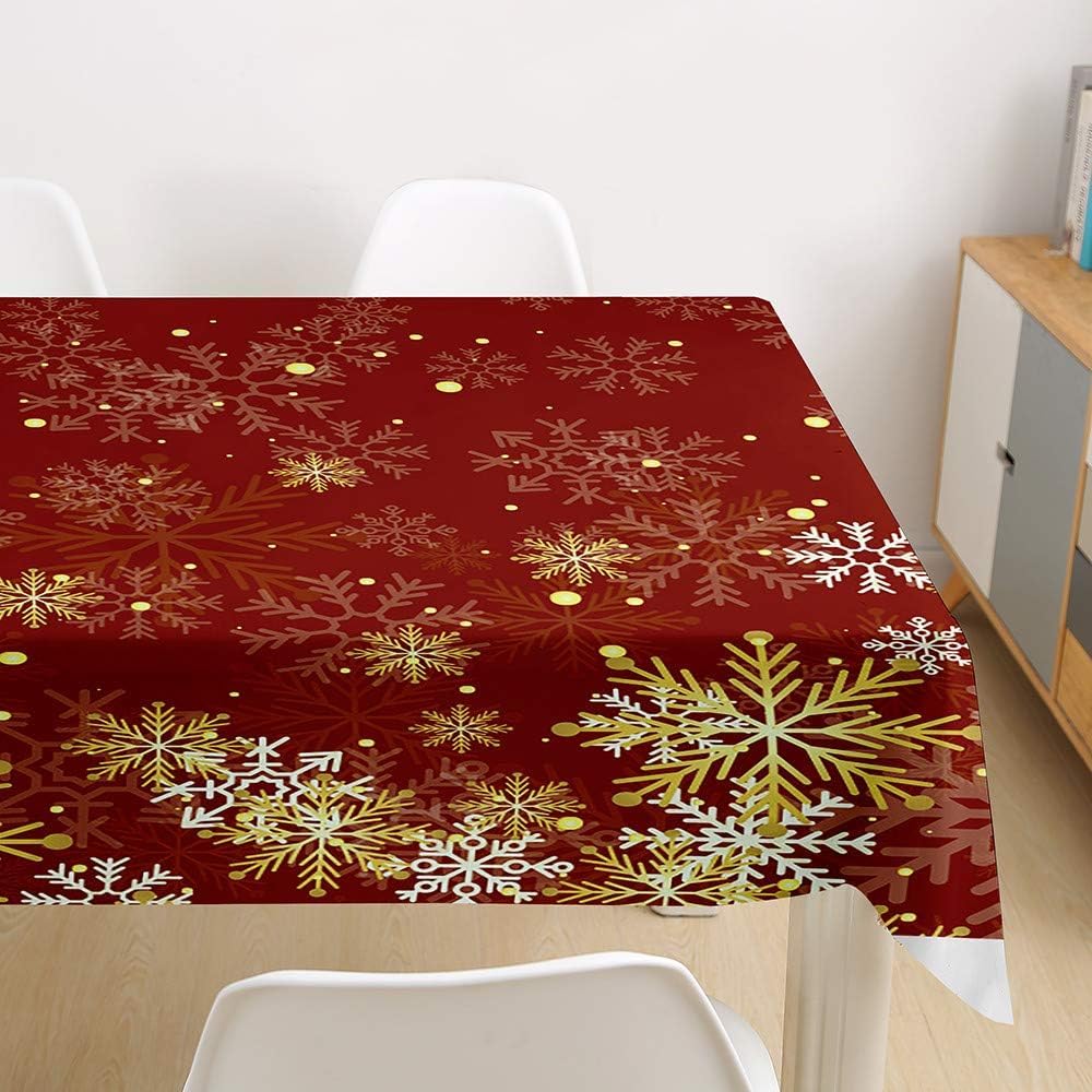 Tovaglia Antimacchia 300x140 cm Rettangolare Rosso Natalizio Tovaglie Impermeabile 3 Metri Copritavolo Poliestere Protezione Tavolo Fiocchi di Neve, per Feste (12-14 Posti) a-9708
