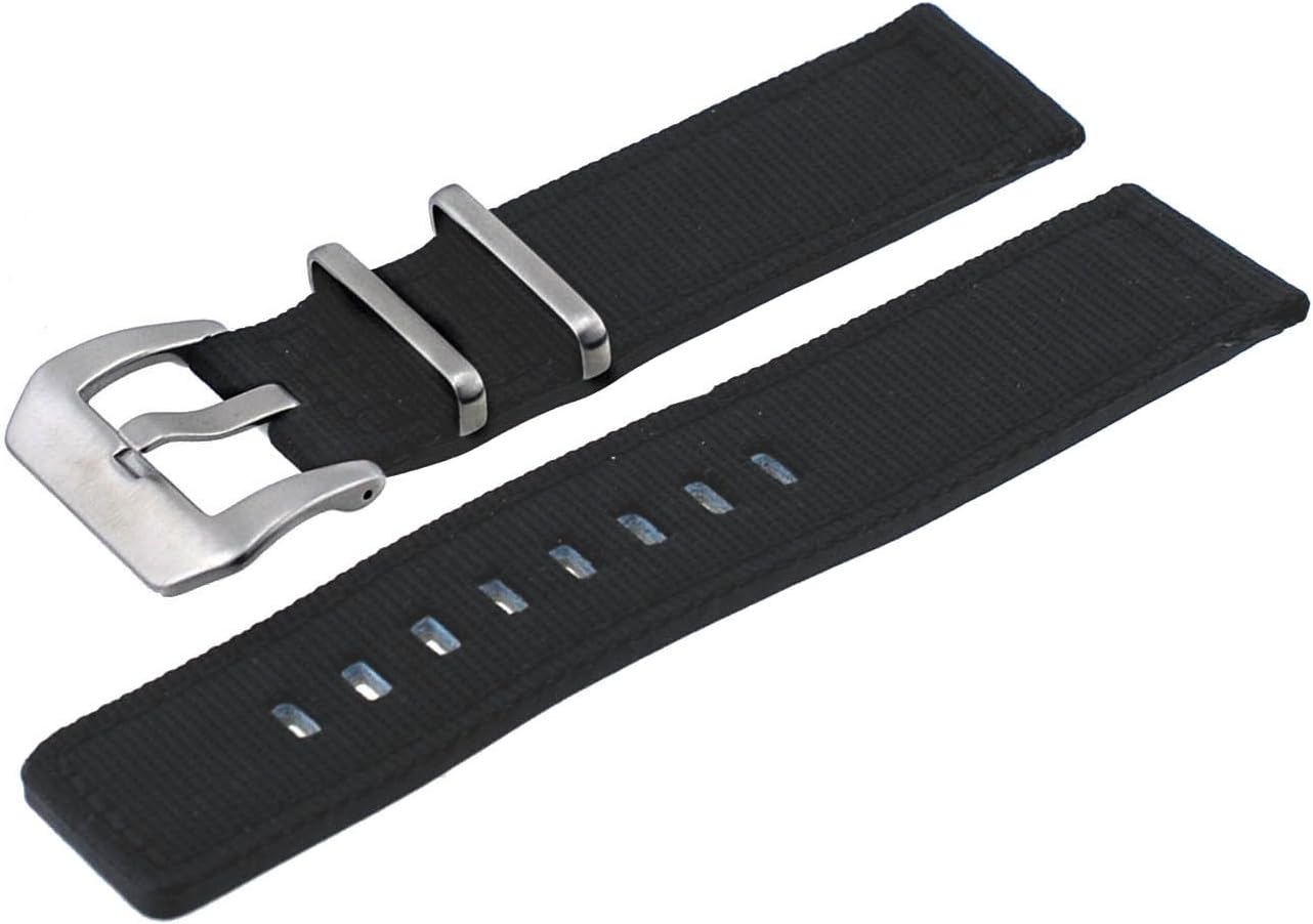 Italian Design Two Piece Nylon Canvas 20mm Military Black Replacement Watch Band