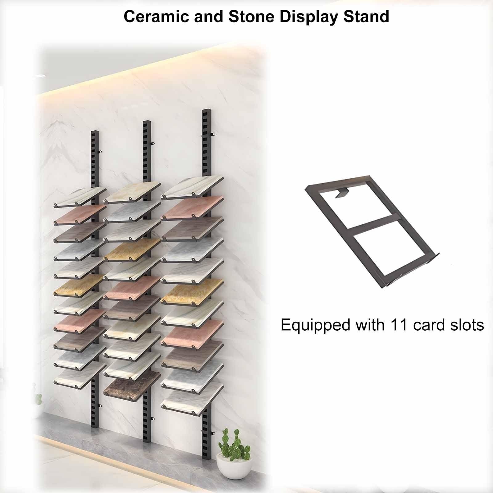 Espositore per Piastrelle in Ceramica, scaffale espositivo Nero per Piastrelle in Ceramica, ripiano Organizer in Legno da 240 cm per Piatti e Campioni, Perfetto per supermercati e fiere dell